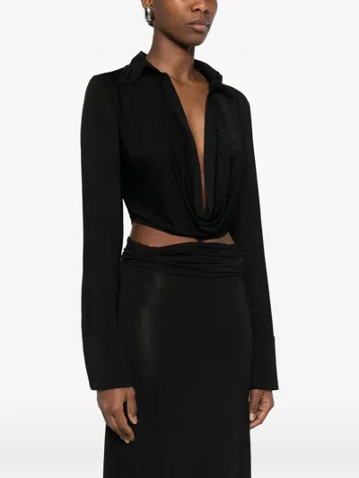 Aya Muse Draped Collared Top In Black