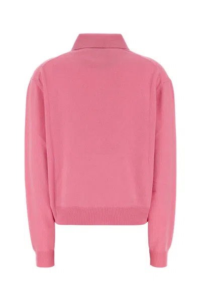 Miu Miu Argyle Pattern Polo With Ribbed Cuffs And Hem In Pink