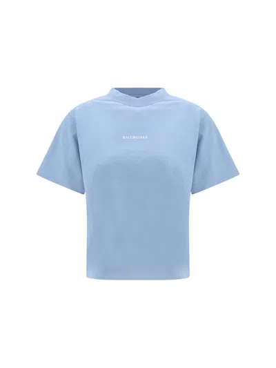 Balenciaga Womens Marine Logo-embroidered Relaxed-fit Cotton T-shirt In Blue
