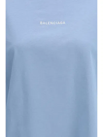 Balenciaga Womens Marine Logo-embroidered Relaxed-fit Cotton T-shirt In Blue