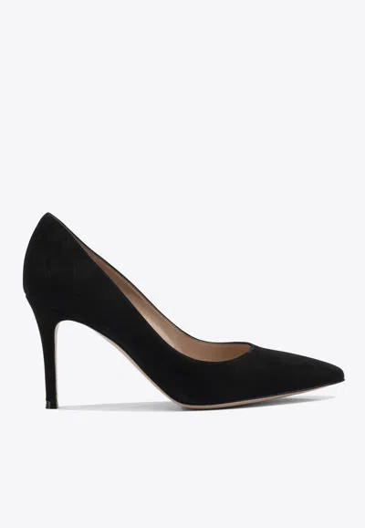 Gianvito Rossi Pointed Toe Heeled Shoes In Silk In Black