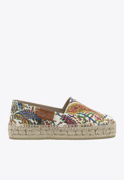 Etro Paisley Cotton Espadrilles Round Toe Sole In White
