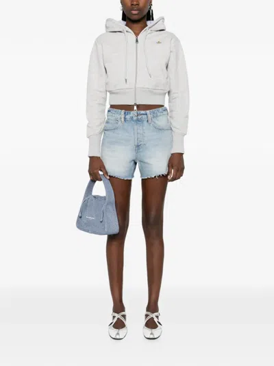 Alexander Wang Crystal Logo Pocket Relaxed Short In Blue