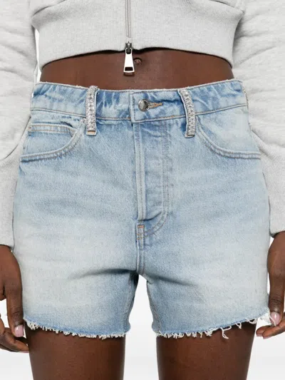 Alexander Wang Crystal Logo Pocket Relaxed Short In Blue