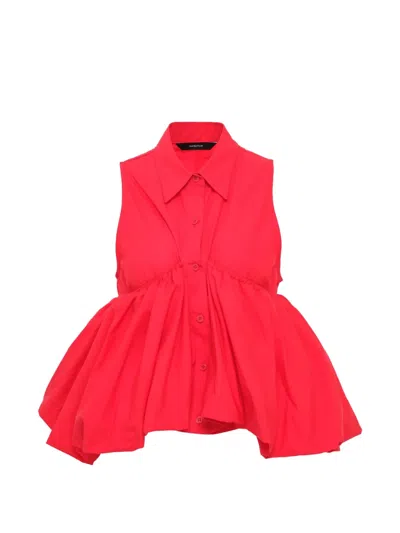 Pushbutton Collared Buttoned Shirt In Red