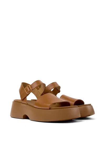 Camper Tasha Ankle Strap Wedge Sandal In Brown