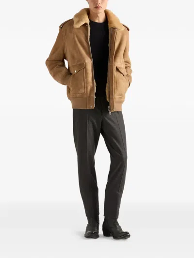 Prada Suede Bomber Jacket In Brown