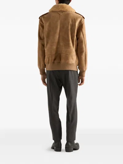 Prada Suede Bomber Jacket In Brown