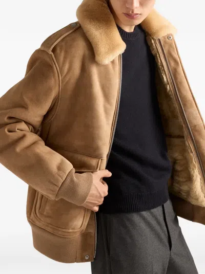 Prada Suede Bomber Jacket In Brown