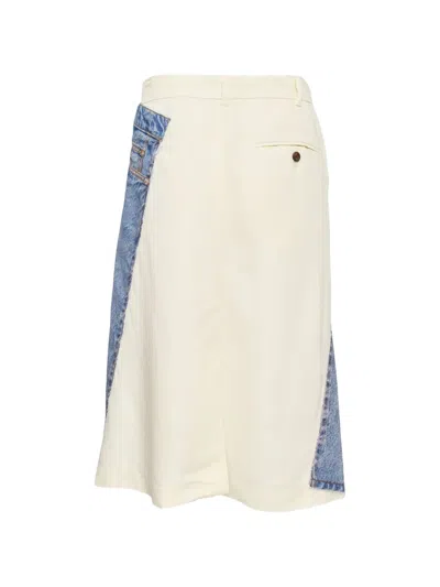 Pushbutton Denim Print Wrap Panel Skirt In Blue