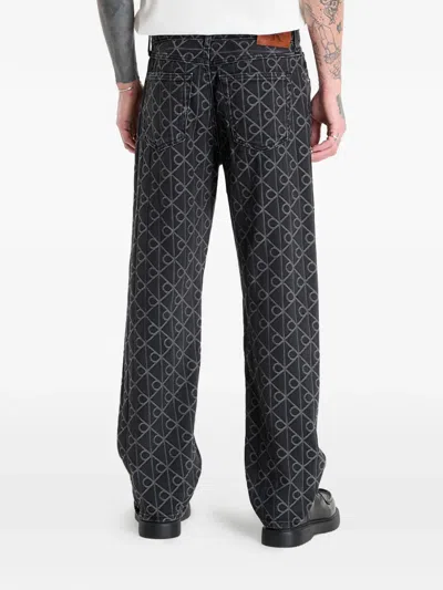 Calvin Klein Buttoned Patterned Jeans In Black