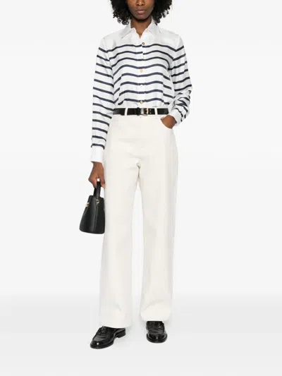 Francoise Striped Buttoned Top In White