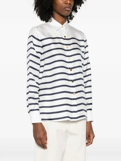 Francoise Striped Buttoned Top In White