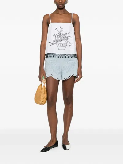 Bode Rosebloom Floral-print Top In White