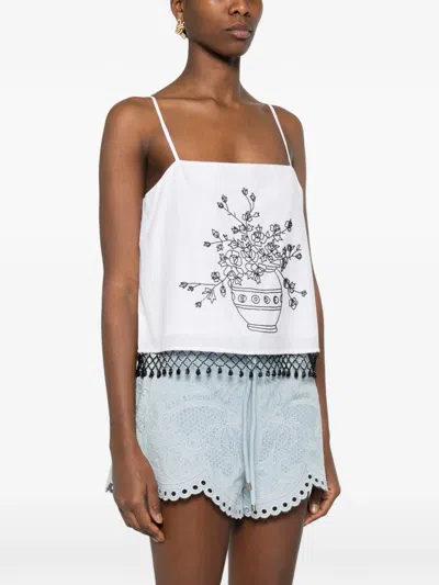 Bode Rosebloom Floral-print Top In White