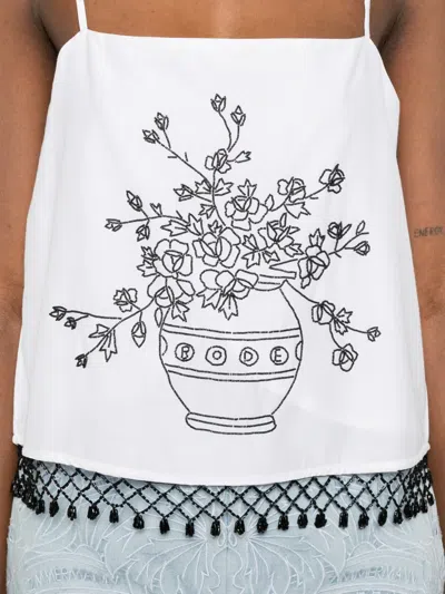 Bode Rosebloom Floral-print Top In White