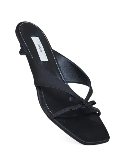 Totême Bow Satin Sandals Black