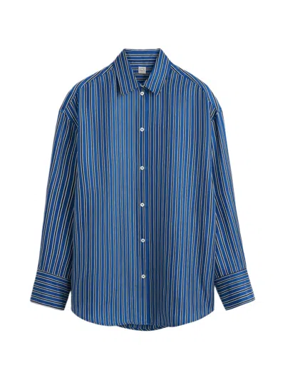 Totême Toteme Oversize Stripe Silk Button-up Shirt In Multi