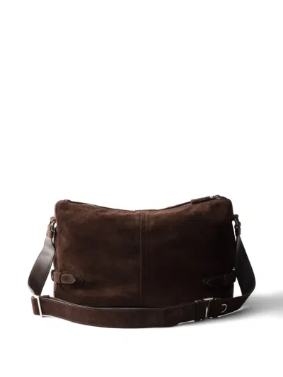 Prada Suede Shoulder Bag In Brown
