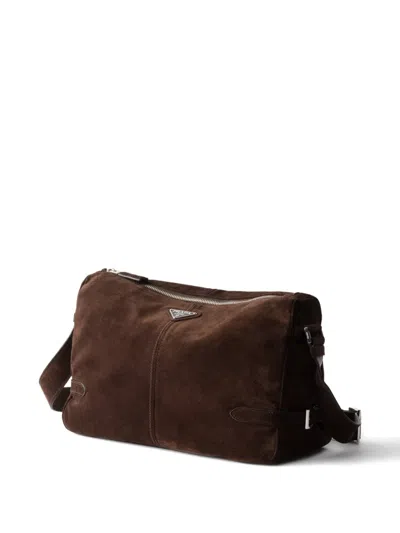 Prada Suede Shoulder Bag In Brown