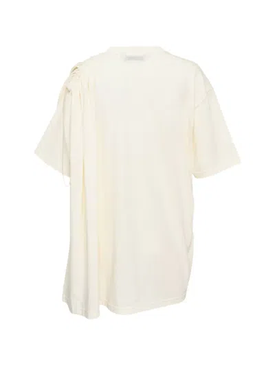 Pushbutton Gathered-shoulder T-shirt In White
