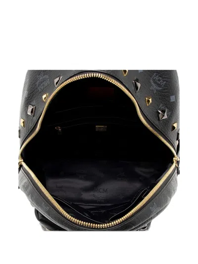 Pre-owned Mcm Medium Stark Visetos Studded Backpack In Black