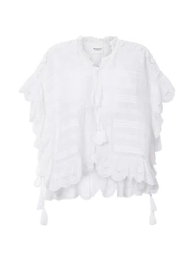 Isabel Marant Etoile White Floral Lace And Cotton Kaftan-style Payton Top Marant Etoile In Yellow