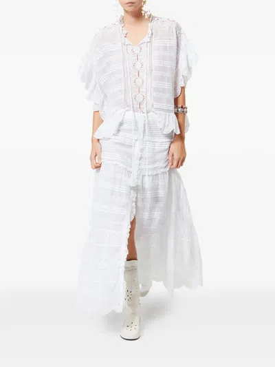 Isabel Marant Etoile White Floral Lace And Cotton Kaftan-style Payton Top Marant Etoile In Yellow