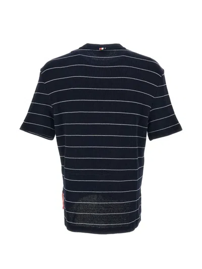 Thom Browne Dark Blue Striped T-shirt In Black