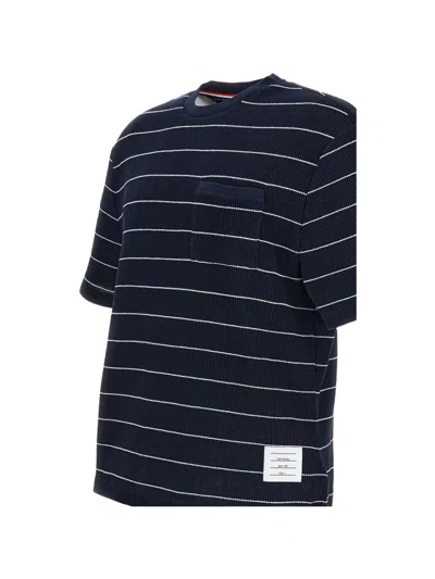 Thom Browne Dark Blue Striped T-shirt In Black