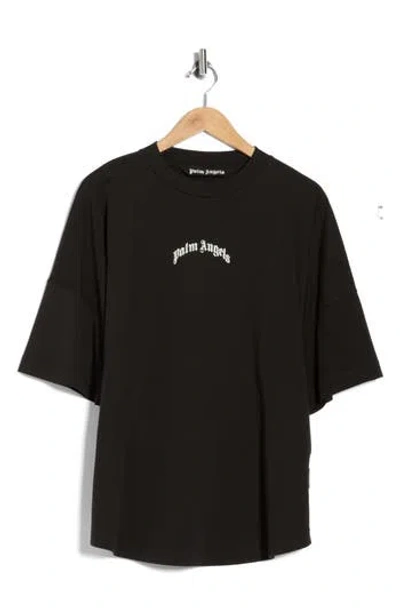 Palm Angels Back Curved Logo Oversized Short Sleeves T-shirt In Black