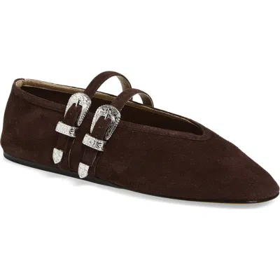 Le Monde Beryl Claudia Suede Western-buckle Ballerina Flats In Brown