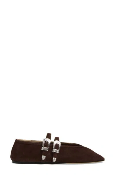 Le Monde Beryl Claudia Suede Western-buckle Ballerina Flats In Brown