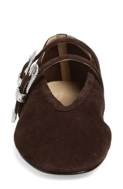 Le Monde Beryl Claudia Suede Western-buckle Ballerina Flats In Brown