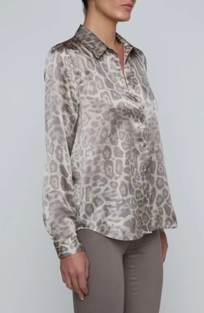 L'agence Tyler Long Sleeve Blouse Grey Patch Leopard In Neutral