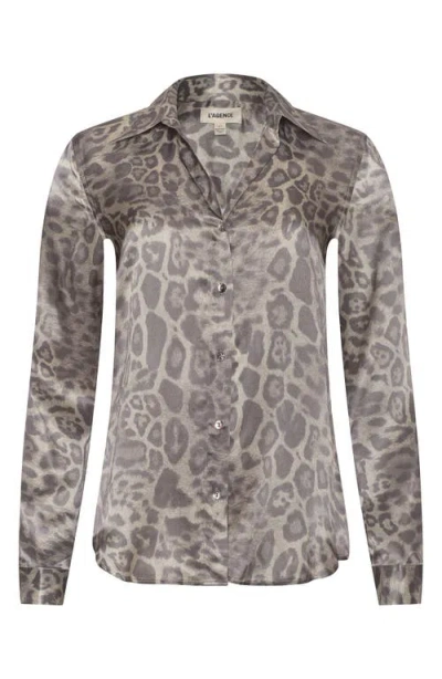 L'agence Tyler Long Sleeve Blouse Grey Patch Leopard In Neutral
