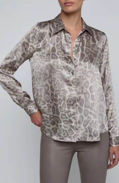 L'agence Tyler Long Sleeve Blouse Grey Patch Leopard In Neutral