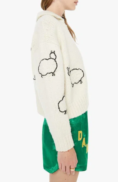 Mother The Crop Racquette Embroidered Wool And Cotton-blend Cardigan In Neutral