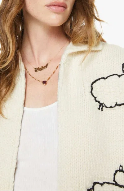 Mother The Crop Racquette Embroidered Wool And Cotton-blend Cardigan In Neutral