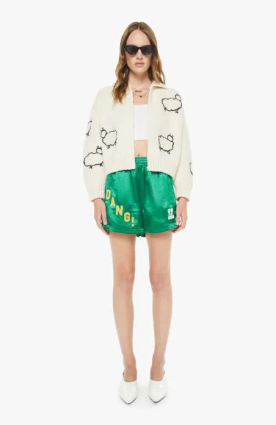 Mother The Crop Racquette Embroidered Wool And Cotton-blend Cardigan In Neutral