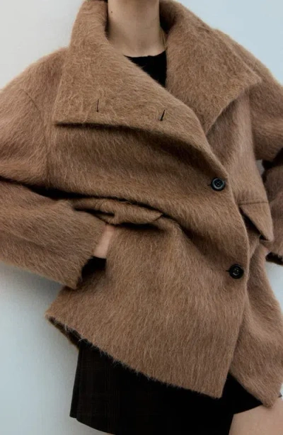 Mango Wool-blend Funnel-neck Coat Medium Brown In Brown