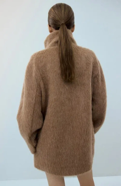 Mango Wool-blend Funnel-neck Coat Medium Brown In Brown