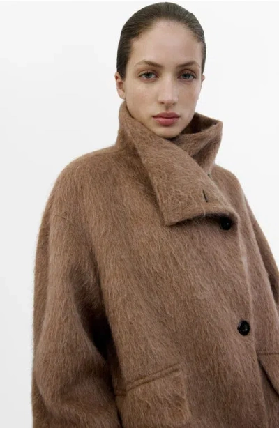 Mango Wool-blend Funnel-neck Coat Medium Brown In Brown