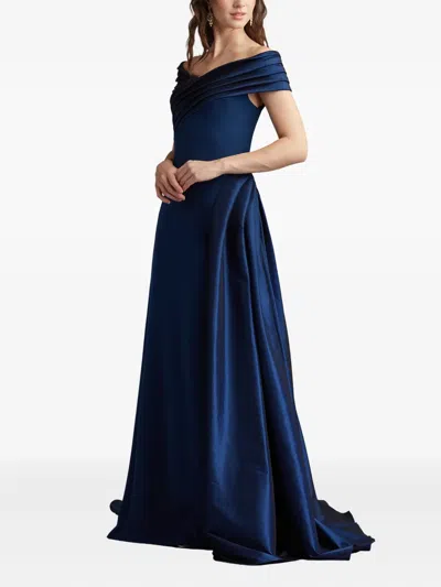 Tadashi Shoji Elysian Draped Overlay Train Gown In Brown