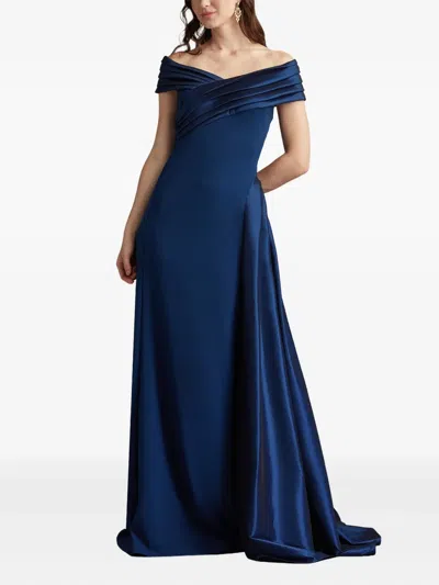 Tadashi Shoji Elysian Draped Overlay Train Gown In Brown