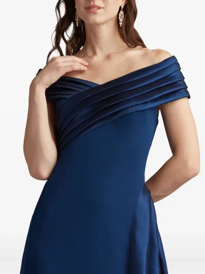 Tadashi Shoji Elysian Draped Overlay Train Gown In Brown