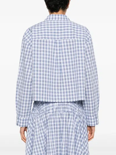 Maje Checked-pattern Cropped Shirt In Blue