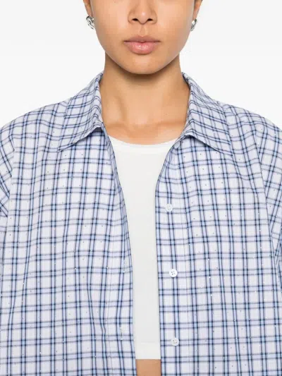Maje Checked-pattern Cropped Shirt In Blue