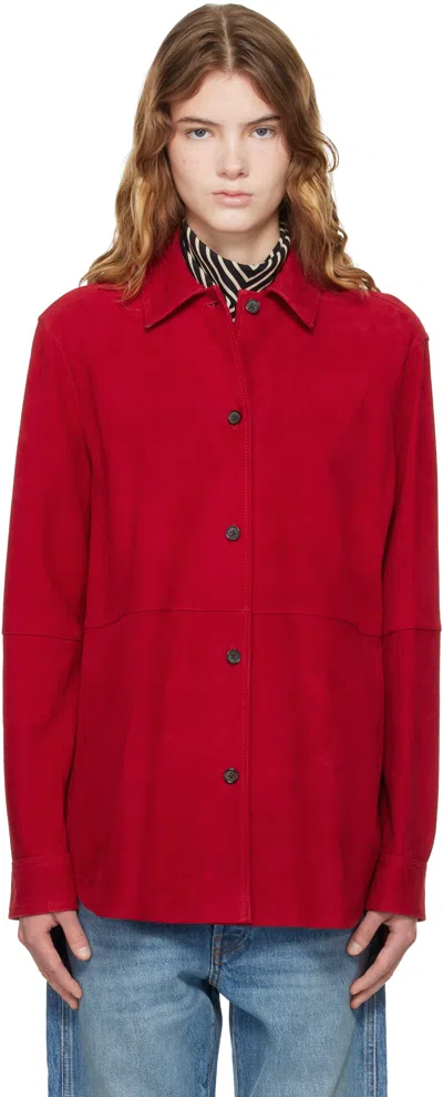 Totême Womens Poppy Soft Long-sleeves Suede Overshirt In Red
