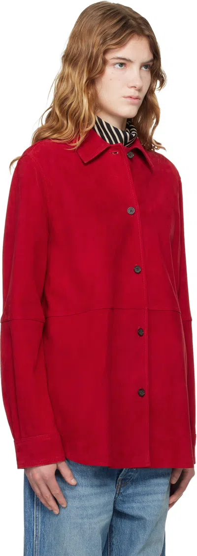 Totême Womens Poppy Soft Long-sleeves Suede Overshirt In Red